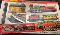 Vintage New Bright Old Timer Express train set featuring the Coal Creek Railroad Co. station.