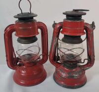 Two (2) Vintage Kerosene Lanterns . Winged Wheel & Run Brand . Both measure 7 &frac14;" tall . Great Garden Art