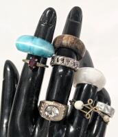 9 Vintage Rings Sizes " 4, 5, 6, 9 + Adjustable, 1 Marked Hong Kong