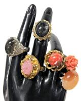 6 Really Neat Vintage Adjustable Size Chunky Statement Rings