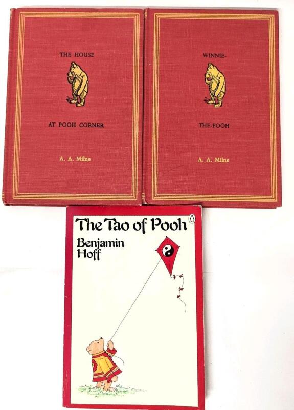 3 Vintage WINNIE THE POOH Books : 1961 Self-Titled & The House at Pooh Corner (Hardcover by Milne) & 1982 The Tao of Pooh (Softcover by Benjamin Hoff)
