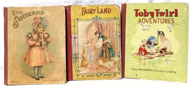 3 Antique to Vintage Hardcover Children's Books : 1900 Little Sunbeams, 1920s Fairyland, 1950s Toby Twirl Adventures