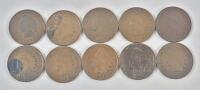 1893 - 1905 USA Indian Head One Cent Pennies . 1893 , 1895 , 1897 , 1898 , 1900 , 1901 , 1902 , 1903 , 1904 & 1905 . Ten (10) Coins