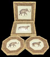 Raymond Waites EMPIRE Safari : 4&times; Large Square Serving Plates 12.25" & 4&times; Octagonal Dinner Plates 9.15", Felis Tigris & Elephantus Indicus