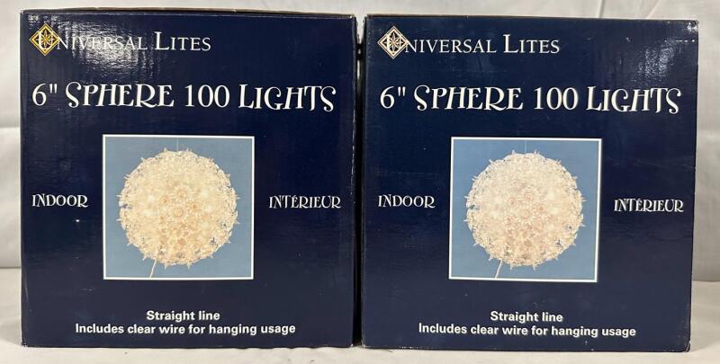 2 New Universal Lites 6&rdquo; Sphere 100 Lights, Indoor, Includes Hanging Wire