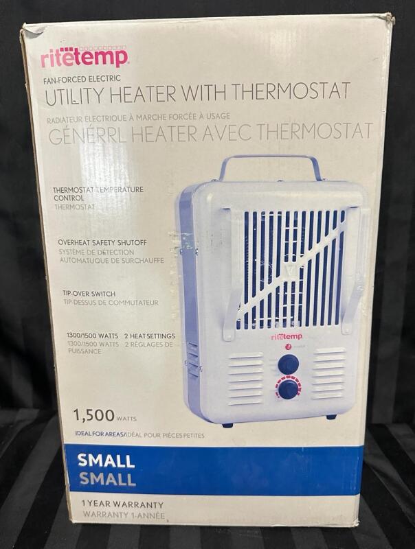 As-New Ritetemp Fan-Forced Electric Utility Heater with Thermostat, Small, 1500 Watts, LH-875-A, 14.5x9.5&rdquo;