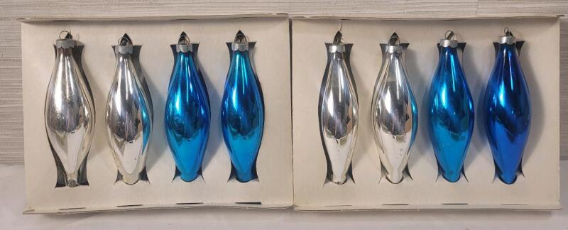 Vintage Mercury Glass Tear Drop Christmas Tree Ornaments . Two (2) Sets of 4 . Measures 5 &frac14;" tall