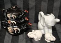 Vintage Salt Pepper Mustard Set Stacking Birds & Elephant Salt & Pepper Shakers & Creamer