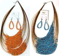2 Sets of Multi-Strand Glass Bead Necklaces with Matching Earrings for Pierced Ears, Necklaces 17" Long, Earrings 2.5" Long