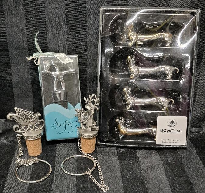 New & As New Wine Stoppers & Bowring Dog Flatware Rests