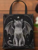 Winged Black Cat Handbag with Bat Wings & Celestial Designs &ndash; Durable Polyester Fixed Shoulder Straps Perfect for Shopping & Every day use Appropriately 16 x 14&rsquo;&rsquo; Stock photo added