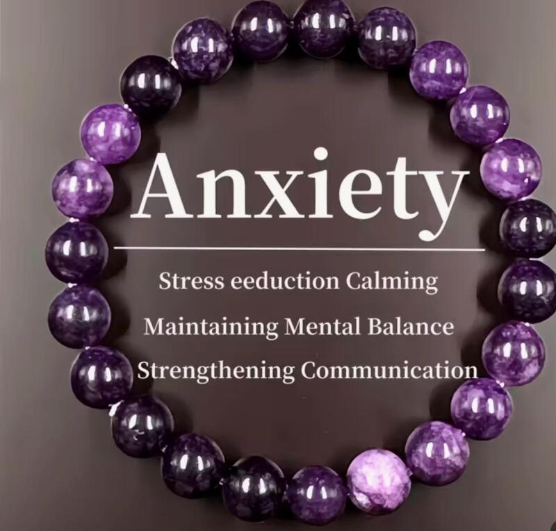 Two New Amethyst Anxiety Bracelet - Handmade "Anxiety" Flex Beads Dark Purple Stock photo added