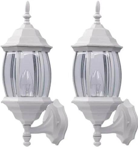 2 New Canarm Outdoor Downward or Upward Coach Light Fixture - White with Clear Bevelled Glass, 17"
