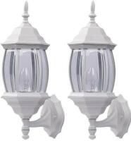 2 New Canarm Outdoor Downward or Upward Coach Light Fixture - White with Clear Bevelled Glass, 17"