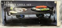 New 3 in 1 Perfect Grill Set, Includes Grill, Includes 2-Burner Grill, Stand, and 2 Panic Pots