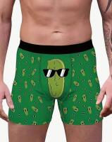 New Size Large Men's Green Cucumber / Pickle Print Boxer Briefs - Breathable Knit Fabric with Elastic Waistband Comfortable Underwear 90% Polyester 10% Elastane Machine Wash Stock photo added