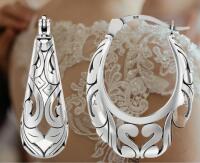 Marked 925S Hoop Earrings Oval U Shaped Cutwork 1.2&rsquo;&rsquo; drop Stamped Snap in Pierced Lever Clasps Stock added with model