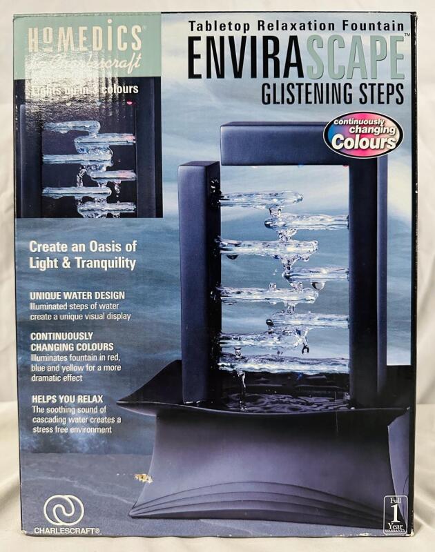 New Homedics Envirascape Glistening Steps Decorative Fountain, Colour-Changing; Measures Approx. 10.5x7.5&rdquo;