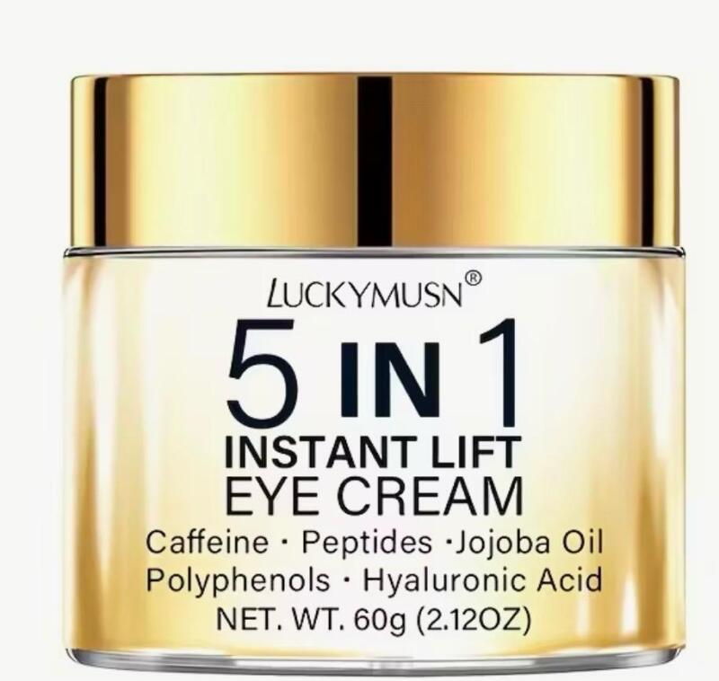 New 60g LUCKY MUSN 5-in-1 Instant Lift Eye Cream with Caffeine, Jojoba Oil, Hyaluronic Acid, Polyphenols & Peptides - Tightens, Smooths Under-Eye Bags, Deeply Moisturizes & Nourishes Advanced Skincare Formula, Natural Ingredients Blend Stock photo added
