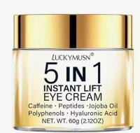 New 60g LUCKY MUSN 5-in-1 Instant Lift Eye Cream with Caffeine, Jojoba Oil, Hyaluronic Acid, Polyphenols & Peptides - Tightens, Smooths Under-Eye Bags, Deeply Moisturizes & Nourishes Advanced Skincare Formula, Natural Ingredients Blend Stock photo added