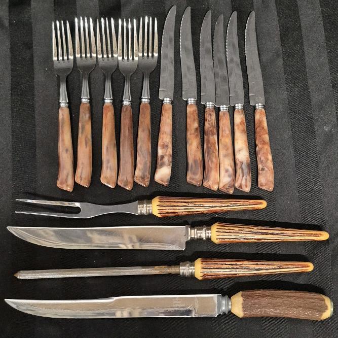Vintage Crown Sheffield Carving Knife Set & Japan Fork & Knife Set