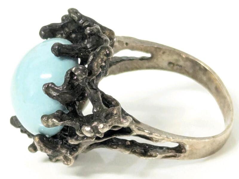 Vintage Size 6 Sterling Silver 925 Stamped Turquoise Open Gallery Ring