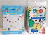 9 New Packs of Plastic Tablecovers & 5 Packs of Honeycomb Garlands