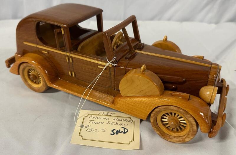 Wooden Cadillac Newport Model with Rotating Wheels; Measures Approx. 12.5x5x4.5&rdquo;