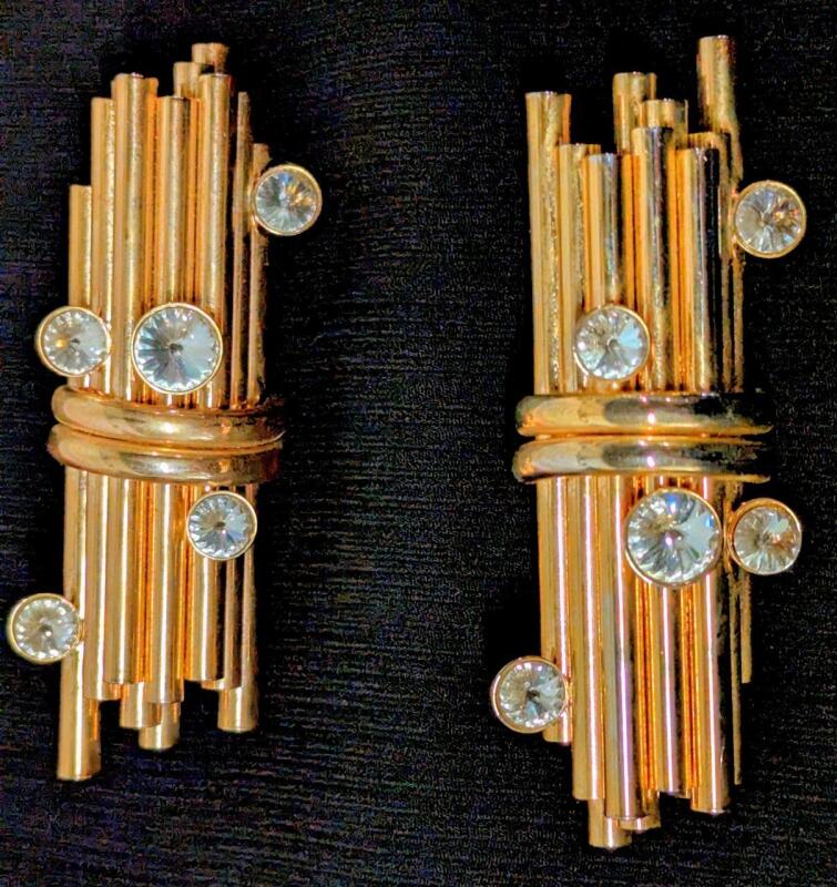 Intriguing Pair of Vintage Bundled Tube Brooches, 2.75" Long Each