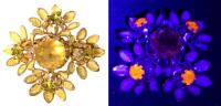 Stunning Vintage Austrian Crystal Floral Glowing Jonquil Stones Enamel Details, 1.5" Across