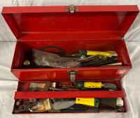 30+ Assorted Tools and Hardware in Toolbox; Includes Various-Sized Sockets, Wrenches, Hammer, and More