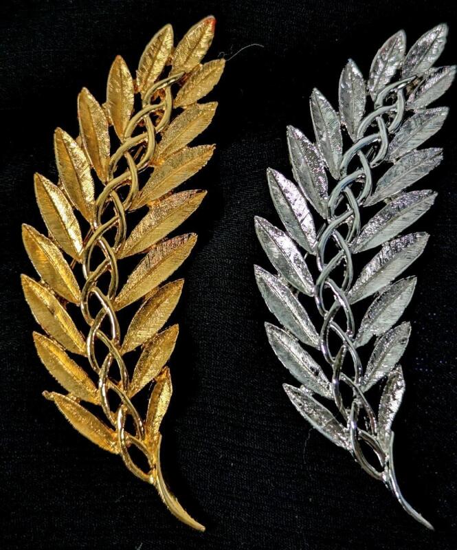 Pair of Vintage Braided Leaf / Feather Brooches, 2.5" Long Each