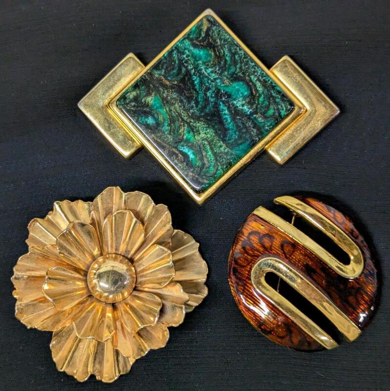 3 Vintage Oversized Statement Brooches, 1.75" Diameter - 3.25" Across