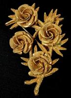 Gorgeous Vintage Signed CORO Rose Quartet Brooch, 2" Long