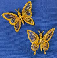 Pair of Vintage Butterfly Brooches, 1 With Moving Wings! 1.75" - 2" Across
