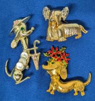 3 Vintage Fancy Pooch Brooches : 1.15" - 2.25" Long