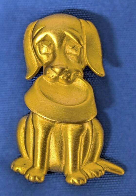 Feed Me! Adorable Signed Vintage JJ Jonette Hungry Pup Brooch, 2" Long