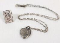 Sterling Silver Lot : RGC Sterling Silver Queen of Hearts Pin & Vintage Sterling Silver Heart Pendant and Chain . See photos for size
