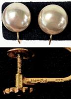Vintage 10K Gold Stamped W.R.C. Pearl Earrings, Screw-Back Earrings