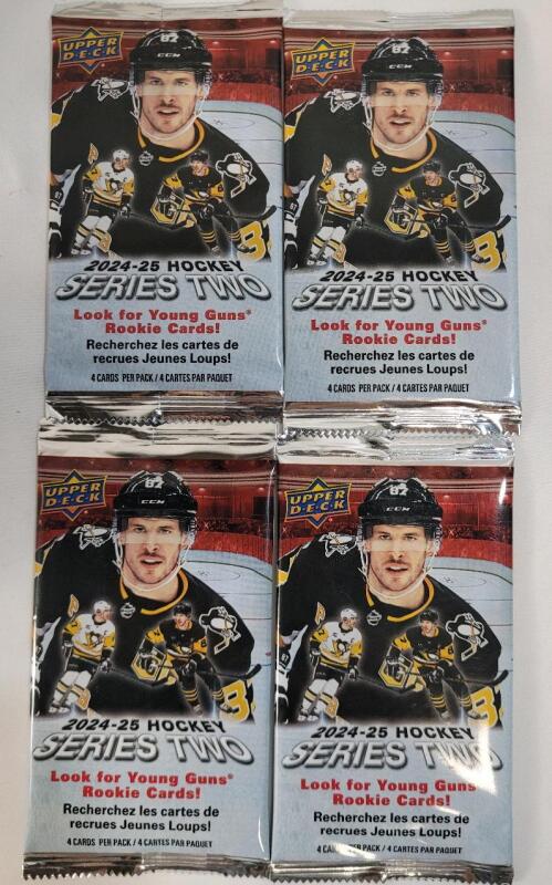 2024 - 25 Upper Deck Series Two Sealed NHL Hockey Trading Card Wax Packs . Four (4) Packs .