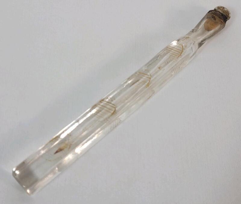 Antique Glass Lachrymatory Tear Catcher Perfume Vial w/Gold Embellishments . Glass Stopper Wax Sealed Closed (empty) . Measures 8" Long