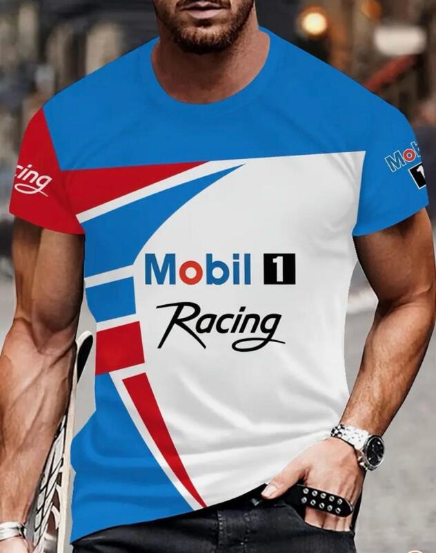 New XL Men's Vintage Mobil 1 Racing Oil Print T-Shirt Casual 3D Print Short-Sleeve Round 100% Polyester Machine Washable Stock photos added