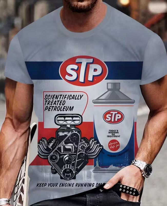 New XXL Men's Vintage STP Oil Print T-Shirt Casual 3D Print Short-Sleeve Round Neck Mobil Polyester Machine Washable Stock photos added