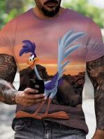 New Size Large Men's Roadrunner 3D Printed Graphic T-Shirt Casual Round Neck Short Sleeve Tee 100% Polyester, Regular Fit, Vibrant Sunset Design Machine Washable <br/>Stock photos added