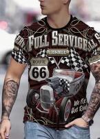 New Size XXL Retro Route 66 Vintage Motorcycle Design Garage 3D Print Men's Graphic T-Shirt Short Sleeve Polyester Blend Casual Streetwear Stock photos added