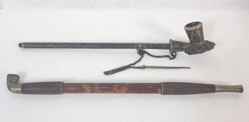 Vintage Smoking Pipes . Measures 7 &frac14;" & 7 &frac34;" Long . One (1) Pipe Possibly Russian Made w/84* Silver Mark on Pipe Head