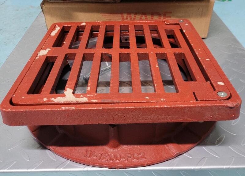 New - Wade 2300 12" Square, Heavy Duty Cast Iron Shallow Sump Floor & Area Drain Grate & Anchor Flange . Retail $330
