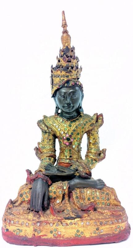Very Old Brass Metal Seated Buddha Figure, 10.75" Tall