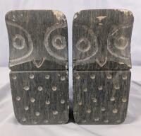 Vintage Carved Stone Owl-Shaped Book Ends. 6" Tall