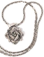 Vintage Taxco EAGLE 2 Stamped Sterling 3D Rose Pendant 0.75" on 20" Signed ECCO Sterling Chain